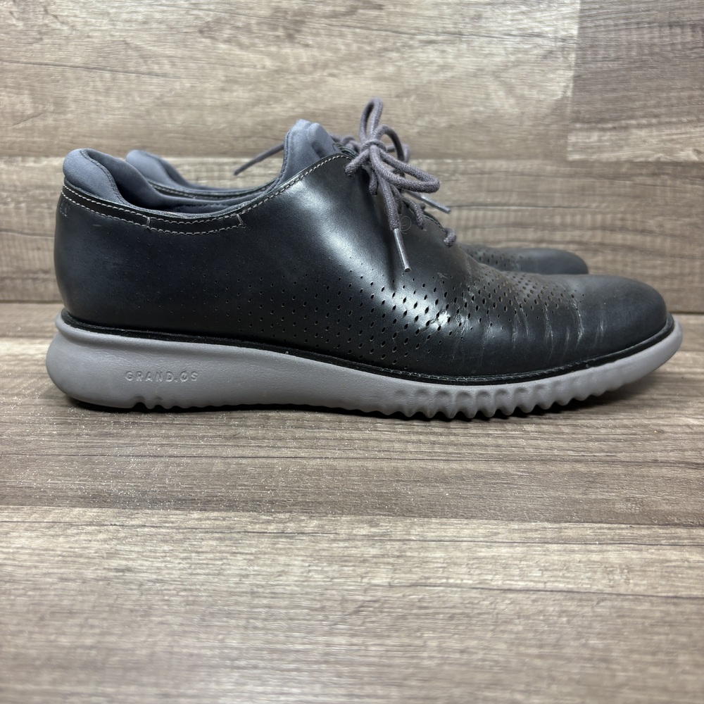 Cole Haan 2 Zerogrand Laser Wingtip Oxford Leather Black Gray Mens Size 9 C26658